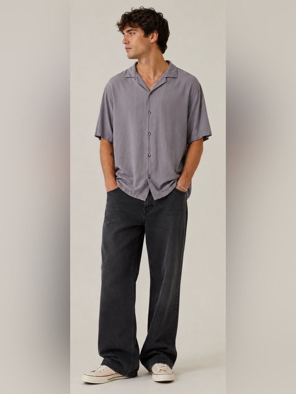ASOS Men’s Button Down Viscose XL Smokey Purple Gray Streetwear